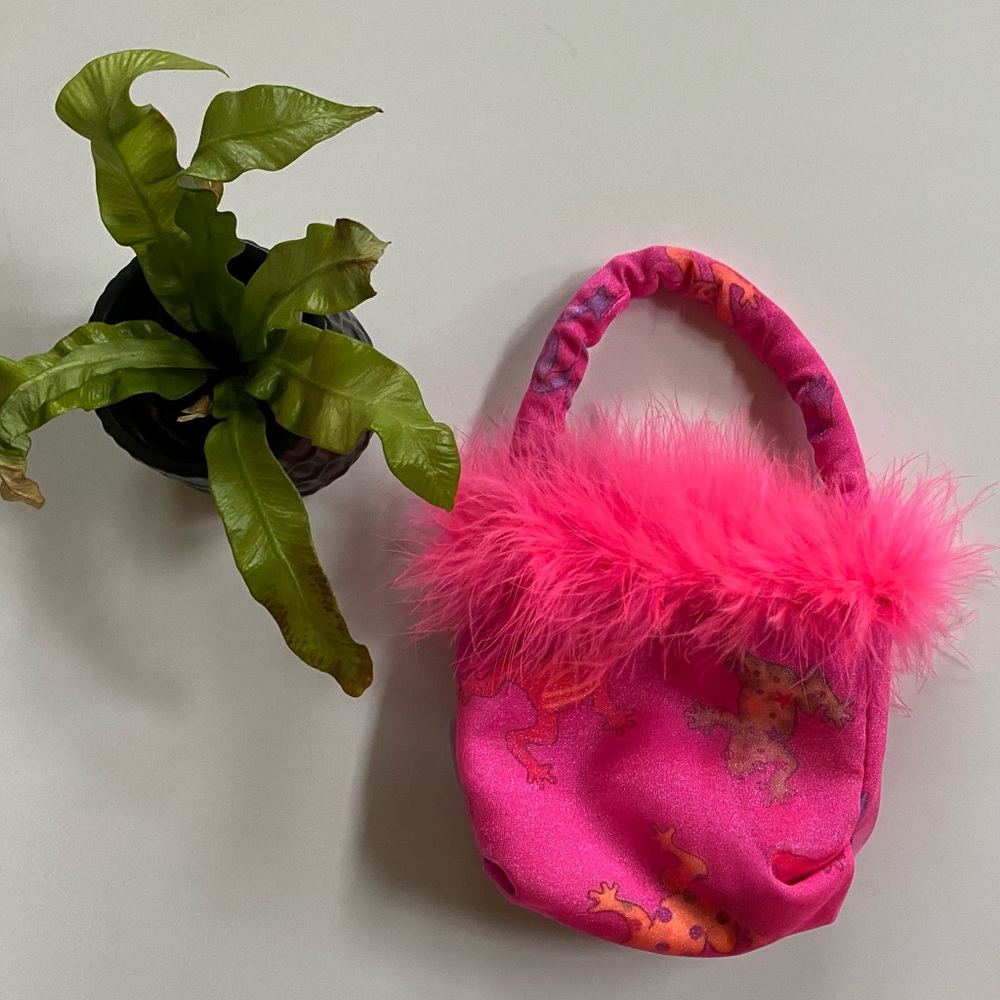 Pink play purse with feather trim